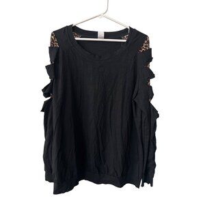 Sunshine and Rodeos Ladder Cutout Long Sleeve Top Womens M Leopard Animal Print